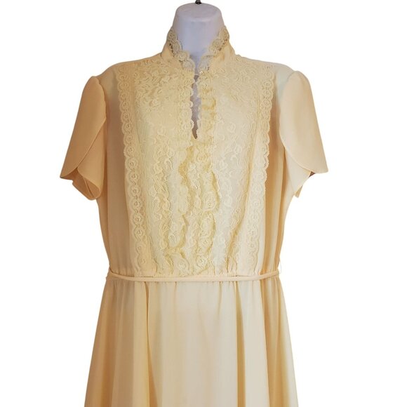 Jane Baar 18 Yellow Lace Vintage Cosplay Dress A Line Belted Garden Party Easter - Picture 5 of 7